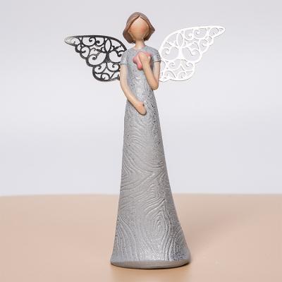 China Wings Gray Angel Holding Flowers Custom Metal Sculpture Mini Angels Angel Light from Europe for sale