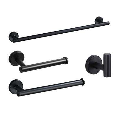 China Modern Bathroom accessories stainless steel storage wall-mounted black towel rack set for sale