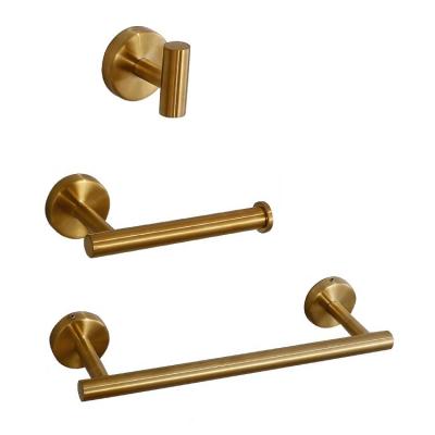 China Modern Modern style 3-piece wall-mounted bathroom gold set towel rack for sale