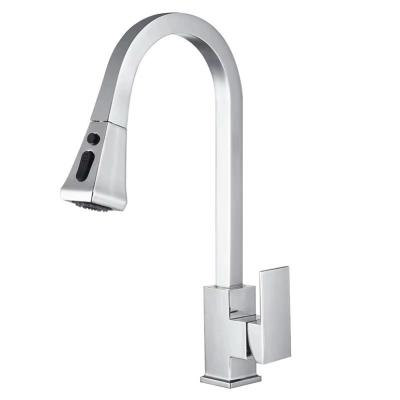 China Metered Faucets High quality hot selling single stainless steel square kitchen faucet wire drawing faucet for sale