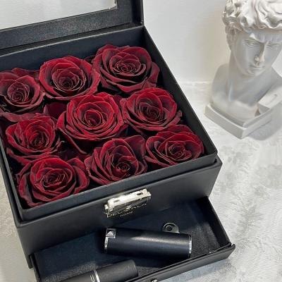 China Rose Hot Sale Natural Preserved Roses in Faux Leather Square Gift Box for Valentine's Day Gift Decoration for sale