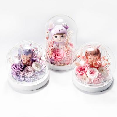 China Wholesale Real Flower Immortal Rose In Bloom Preserved By Glass Dome Annie Baby Best Gift For Friend for sale