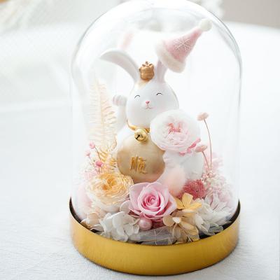 China Natural Artificial Flower New Product Handmade Preserved Preserved Christmas Gifts Fortune Cat for sale