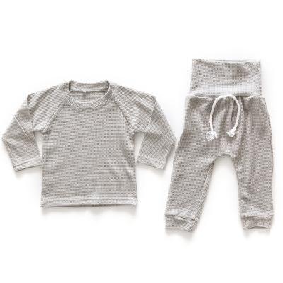 China Breathable Spring Baby Waffle Sets Raglan Sleeves Sweatshirts Unisex High Waist Track Walker Pants Baby Lounge Casual Wear Two Piece Set for sale