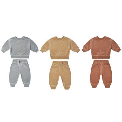 China Kid Velor Tracksuit Set Breathable Crewneck Jumper Sweatshirt Drop Shoulder Velor Pants Plus Size 2 Pieces Outfits Custom Loungewear Baby for sale