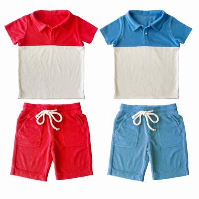 China Kids Casual Outfits Summer Short Sleeve Polo Shirt Terry Towelling Shorts With Two Piece Drawstring Gym Set Kids Jogging Sportswear for sale