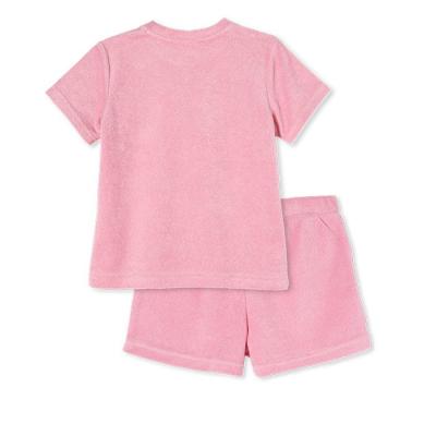 China Spandex/Cotton Summer Kids 2 Piece Loose Fit Cotton T-Shirt With Kangaroo Pocket Shorts Toddler Plain Comfortable Elastic Loungewear for sale