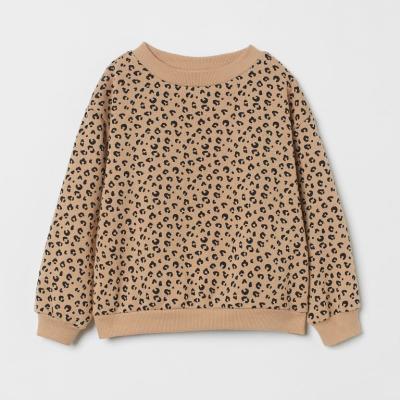 China Breathable Spring Kids Leopard Sweatshirt Cotton Terry Crewneck Jumpers Drop Shoulder Long Sleeve Toddler Crewneck Sweatshirt French Custom for sale