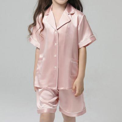 China Girl's Two Piece Sets Satin Breathable Casual Toddler Button Shorts Shirt Pajama Set Plus Size Pajamas Sleepwear Shorts Set Child for sale