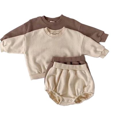 China Breathable Street Wear Toddler Custom Logo 2 Piece Sets Long Sleeve Crewnecks Baby Bloomers French Terry Loungewear Kids Unisex Shorts for sale