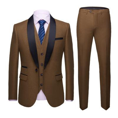 China RTS Breathable Service Beige Color Summer Wear 3 Pieces Office Wholesale Blazer Pants Mans Suit for sale