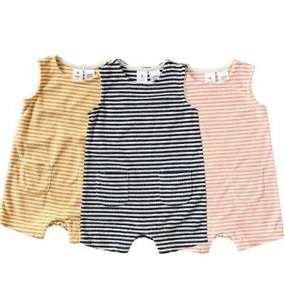 China Spandex Baby Romper/Cotton Stripe Cotton Terry Towel Baby Sleeveless One Piece Infant Playsuits Overalls Workout Wear Active Kids Children Playsuits for sale