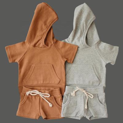 China Casual Kids Shorts Short Hoodies Terry Cotton Custom Drawstring Boys French Sleeve Shorts Set 2 Pieces Tracksuit Shorts Set Kids for sale