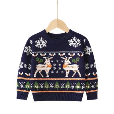 China 2021 Anti-wrinkle Christmas new style knitted warm snow deer pullover sweater for kids for sale