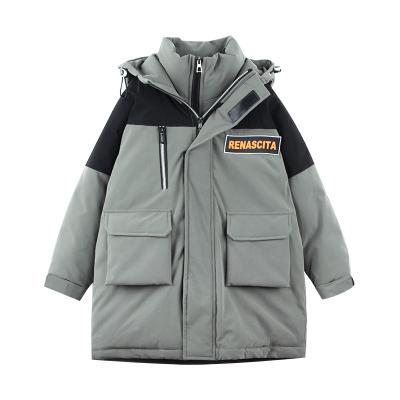 China Anti-wrinkle children's jacket winter light hooded plus fleece mid length down cotton boy's jacket for sale