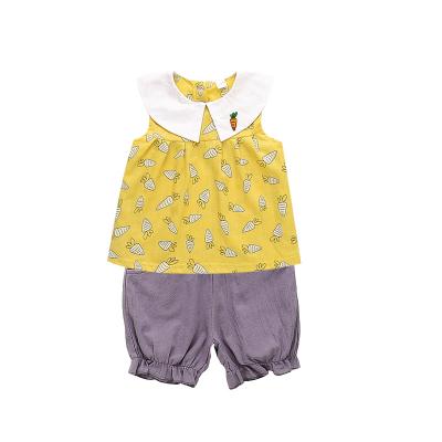 China Summer Sale Girls Clothing Breathble Warm Comfy Cute Radish Printing Sleeveless Top Shorts Two Piece Set For Kids for sale