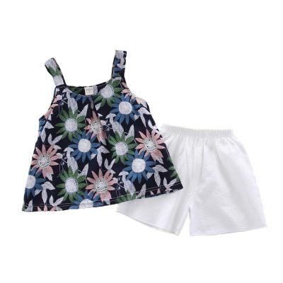 China Girls Comfortable Hot Selling Breathble Shoulder Straps Skirt Shorts Pants Summer Two Piece Set Casual For Kids for sale