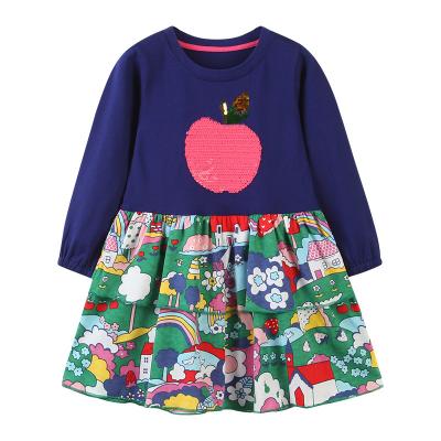 China Wholesale Breathable Long Sleeve Pure Cotton Printed Children's Autumn Sweater Baby Girl Dress for sale