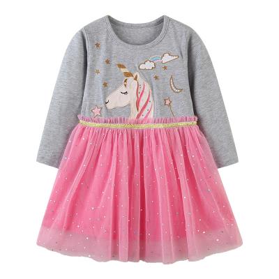 China Children's Tulle Skirt Princess Long Sleeve Dress Embroidery Breathable Sequin Girls High Fashion Clothes Printed Mesh Dress Girl for sale