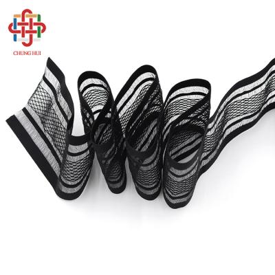 China Wholesale Black Knitted Transparent Fishing Line Elastic Band Elastic Mesh Spandex Nylon Elastic Band for sale