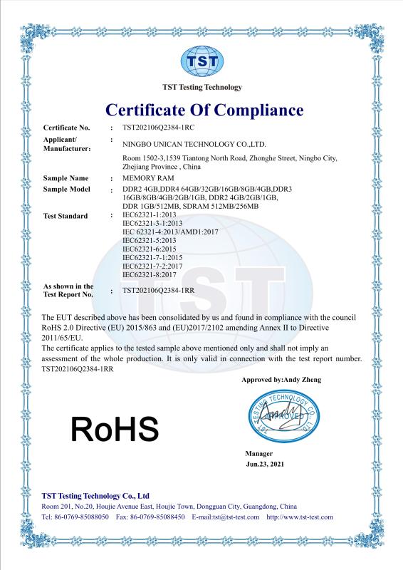 RoHS - Ningbo Unican Technology Co., Ltd.