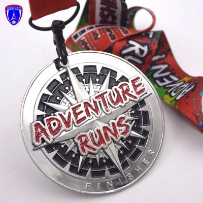 China Custom Silver Europe Sport Adventure Marathlon Run Fridge Magnets Dog Medals With Ribbon Hook for sale