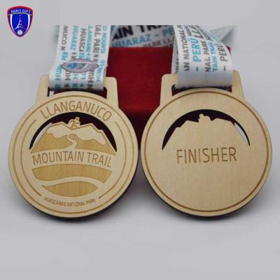 China Europe Wooden Wooden Medal 50mile Marathon Sports Ribbons For Medals With Laser Engrave Logo for sale