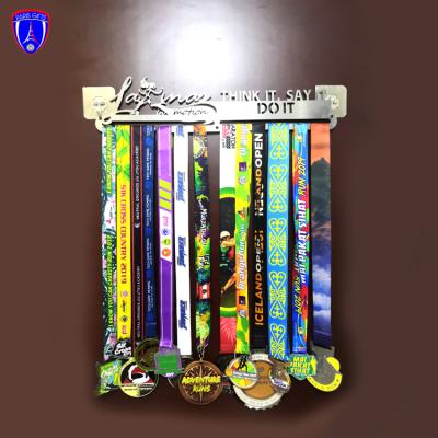 China Custom Europe Stainless Steel Medal Hanger Running Sports Think It Say It To Do It Medal Hanger Cycling Rack for sale