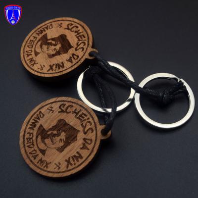 China custom solid wood round laser engrave logo design keychains wooden round rectangle rectangle or customize for sale