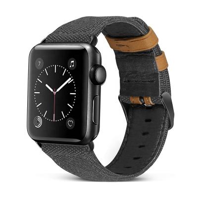 China Classic New Arrival Color Matching Canvas And Leather Material Apple Watch Strap Smart Casual Style For iwatch for sale