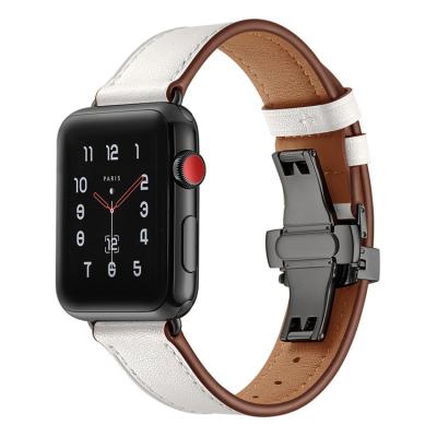 China Wholesale Fashionable Butterfly Style Buckle Watch Straps Luxury Handmade Leather Watch Band For Apple for sale