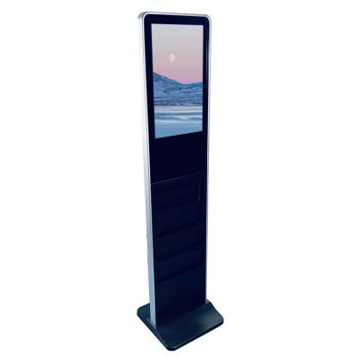 China 21.5 TFT LCD indoor floor stand digital signage displaynewspaper shelf magazine brochure tract newspaper stand advertising display for sale