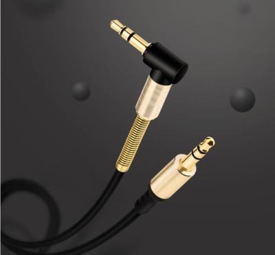 China High quality COMPUTER 3.5mm male to male stereo audio cable 90 degree angle metal spring to protect aux audio cable. for sale