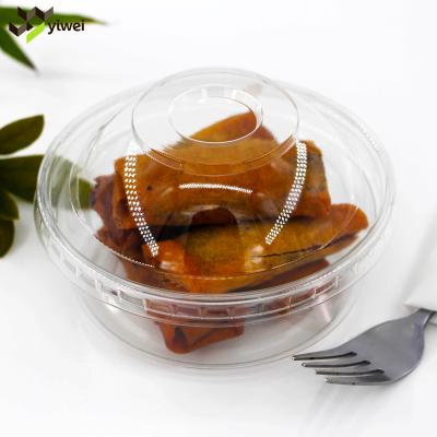 China Single Wall Disposable Transparent Grocery Containers Plastic Round PET Container With Lid for sale