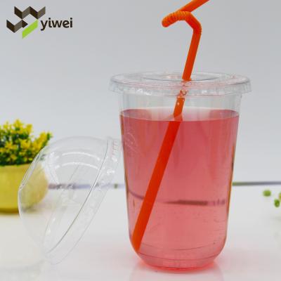 China Single Wall Disposable Clear Transparent PET Beverage Plastic Boba Cups With Dome Lids, U Shape Bubble Tea Cup for sale