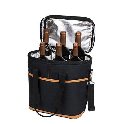 China Waterproof Portable Insulated Padded 6 Bottle Wine Cooler Bag With Shoulder Strap And Carry Handle for sale