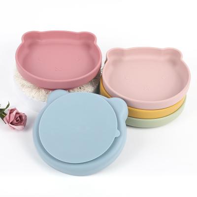 China Amazon Modern Best Seller Anti Skid And Heat-Resisitant Kinderteller Silicone Soft Round Severed Baby Dinner Plates for sale