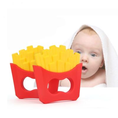 China Bady Toy Wholesale Custom Hamburger Fries Gingerbread Man Baby Teether Stick Silicone Toy Initial for sale