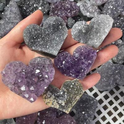 China China Wholesale Natural Amethyst Group Healing Stone Heart for sale