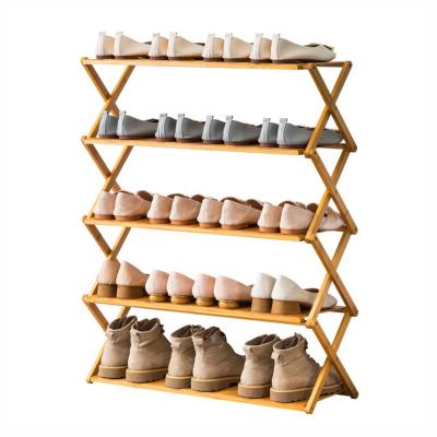 China Bamboo Indoor Furniture Shoe Rack Cabinet Living Room Minimalist Multi-Layer Folding Economical 6-Layer Shoe Rack for sale