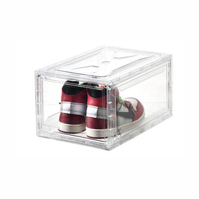 China Viable popular magnetic transparent storage dustproof thickened front opening shoe box for sale