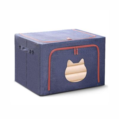 China Large Capacity Cotton Canvas Fabric Zipper Folding Storage Box For Clothes Closet Comforters Folding Storage Box for sale