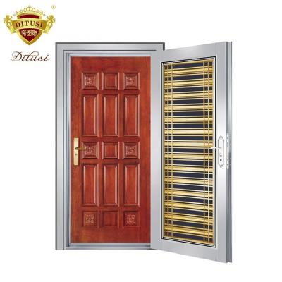 China High Quality Strong Twins Stainless Steel Double Doors Steel Composite Door Anti Rusting Design for sale