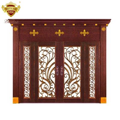 China 2019 Luxury Low Price Double Door Commercial Exterior Steel Wrought Iron Security Door HL-J39 for sale