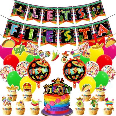 China Add surprise and fun to your Mexican Themed Birthday Party Decorations Birthday Shower Banner Balloons Cake Toppers Decoration Set T027 for sale