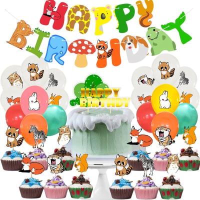 China Add surprise and fun to your party jungle Safari Animal Birthday Party Decoration Safari Banner Balloons Cake Toppers for kid's birthday party supplies T016 for sale