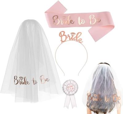 China Add Surprise And Fun To Your Party Rose Letter Bride To Be Sash Headbands And Veil Hen Party Hair Badge Bachelorette Hen Party Supplies 4PCS Hair Veil Y005 for sale