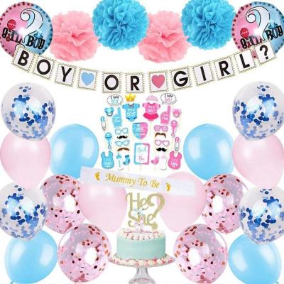 China Adding Surprise And Fun To Your Party Boy Or Girl Banner Gender Reveal Pom Pom Photo Props Paper Cake Topper Confetti Latex Foiled Balloons Baby Shower Party DecoT006 for sale