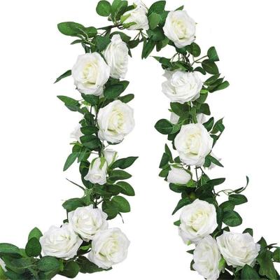 China Adding surprise and fun to your Silk Flower Garland Hanging Rose Ivy Rose Garland Artificial Floral Garland White Party White Flower Vines for Wedding Arch A501 for sale