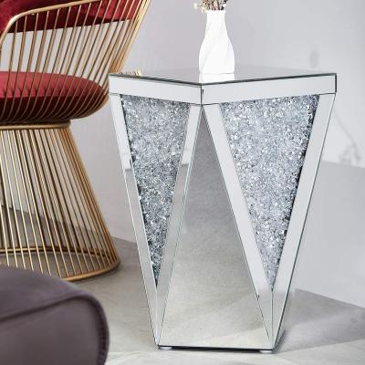 China Handmade Modern Silver Square Accent Table Luxury Mirrored Side End Table With Crystal Inlay Bedroom For Living Room for sale